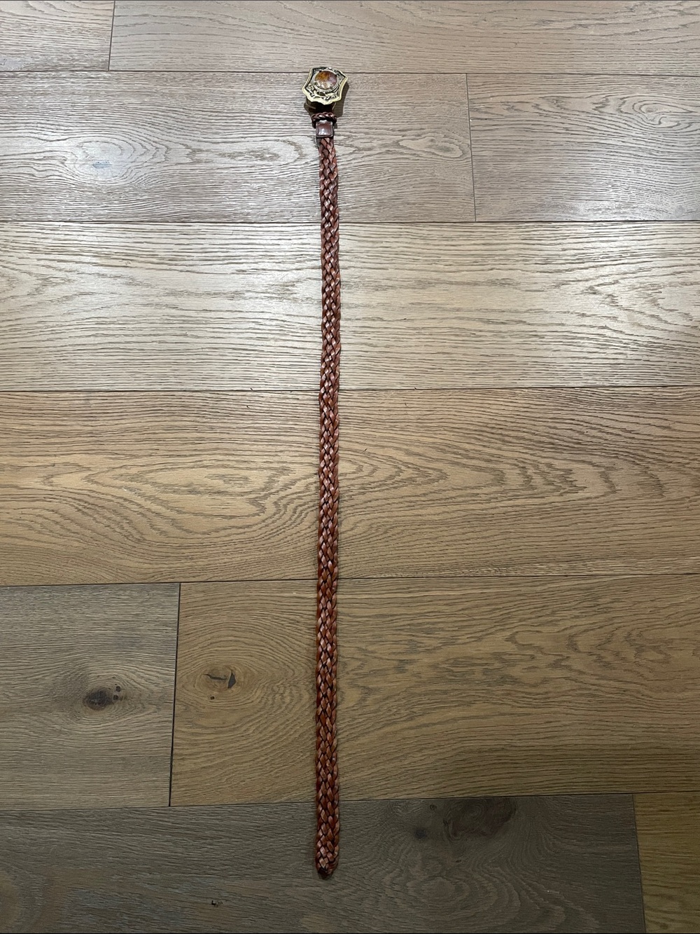 BEAUTIFUL! Vintage Brown Braided Leather Belt with Agate Stone Buckle - Picture 8 of 11